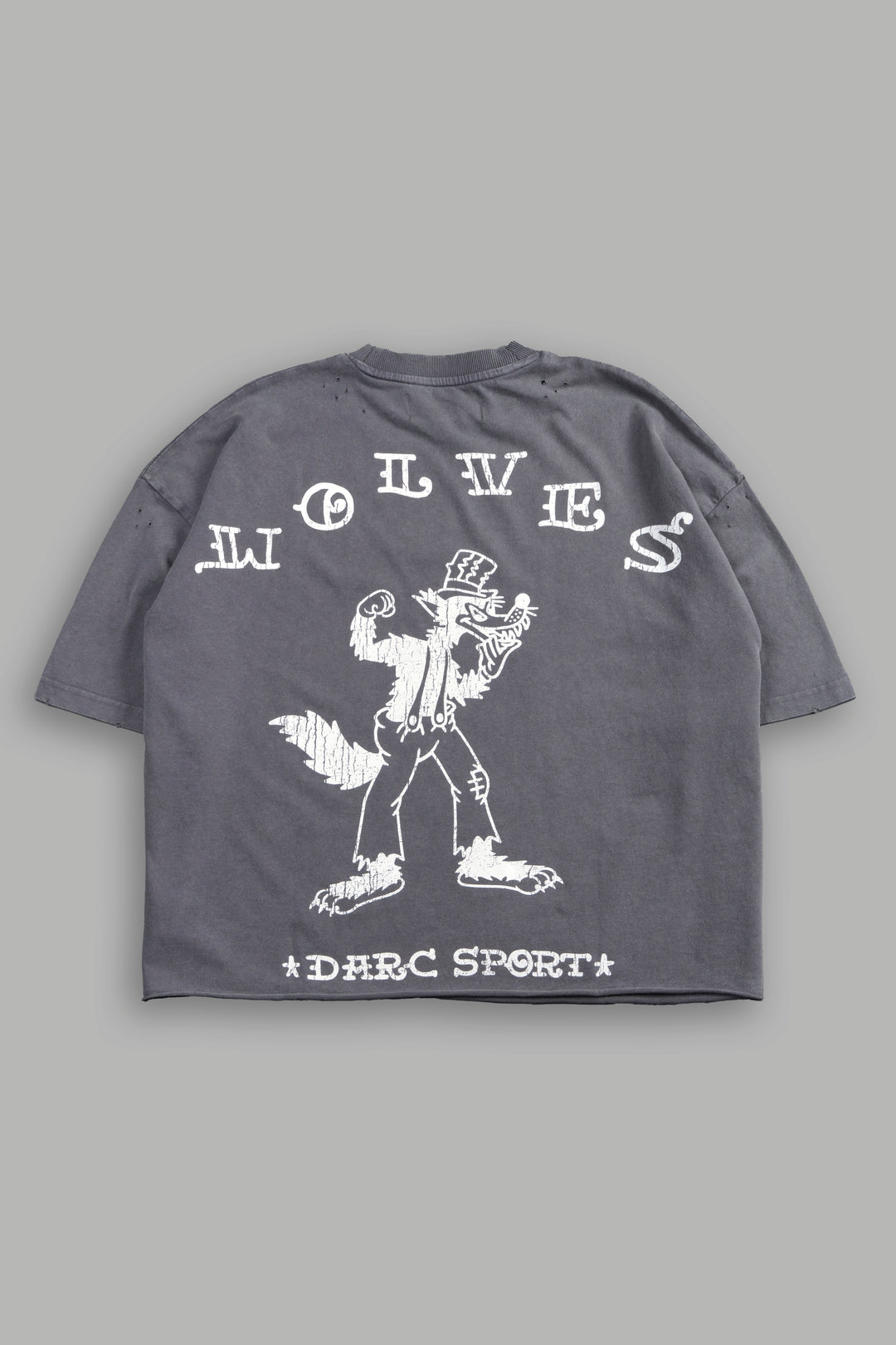 Big Bad Wolf Pyramd Distressed Grunge Box Cut Tee V2 in Slate Gray