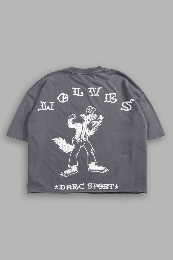 Big Bad Wolf Pyramd Distressed Grunge Box Cut Tee V2 in Slate Gray