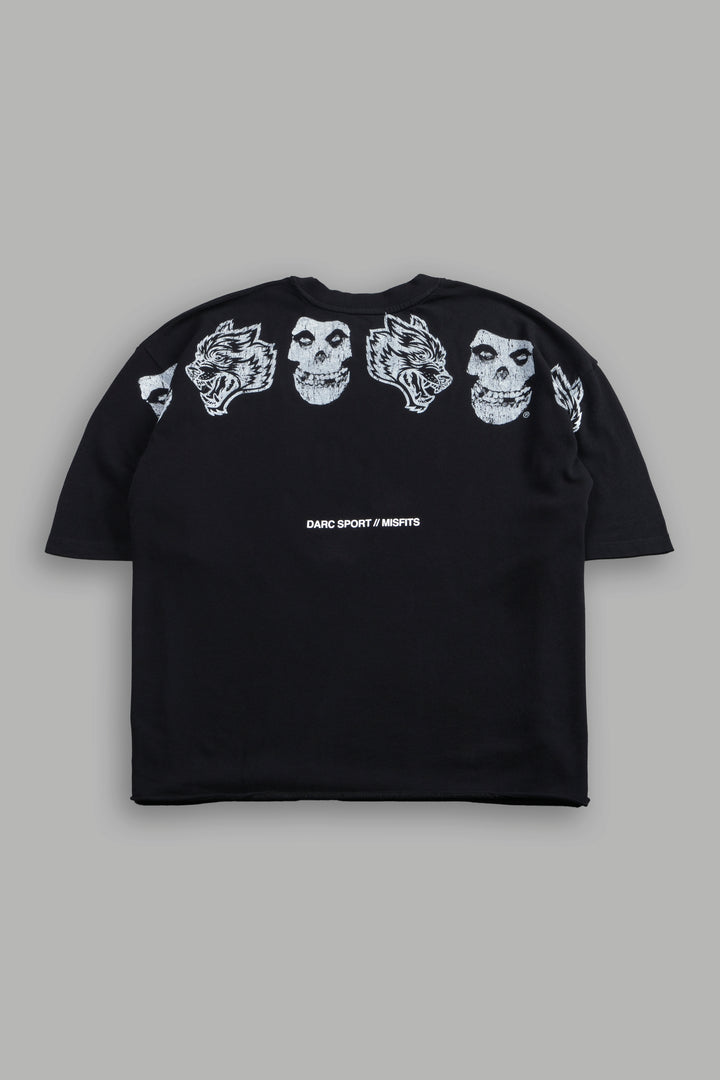 Misfits Premium Oversized Raw Hem Box Cut Tee in Black