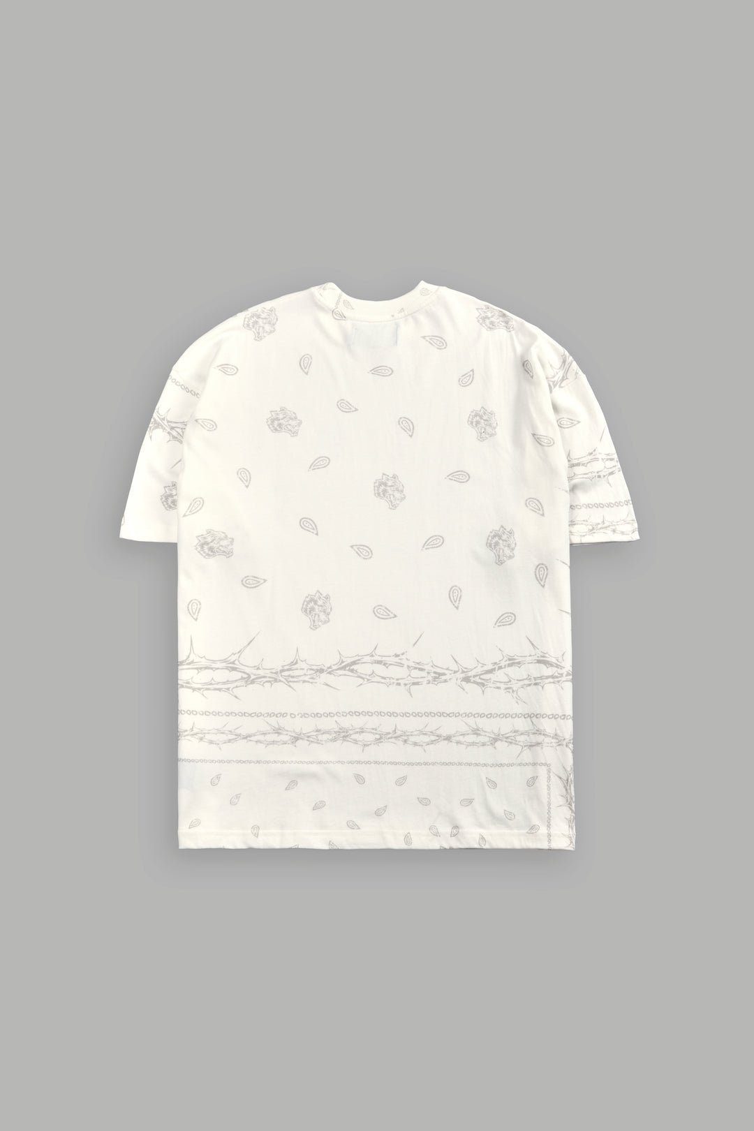 Studded Wolves Pyramid Premium Oversized Tee in Cream Thorn Paisley