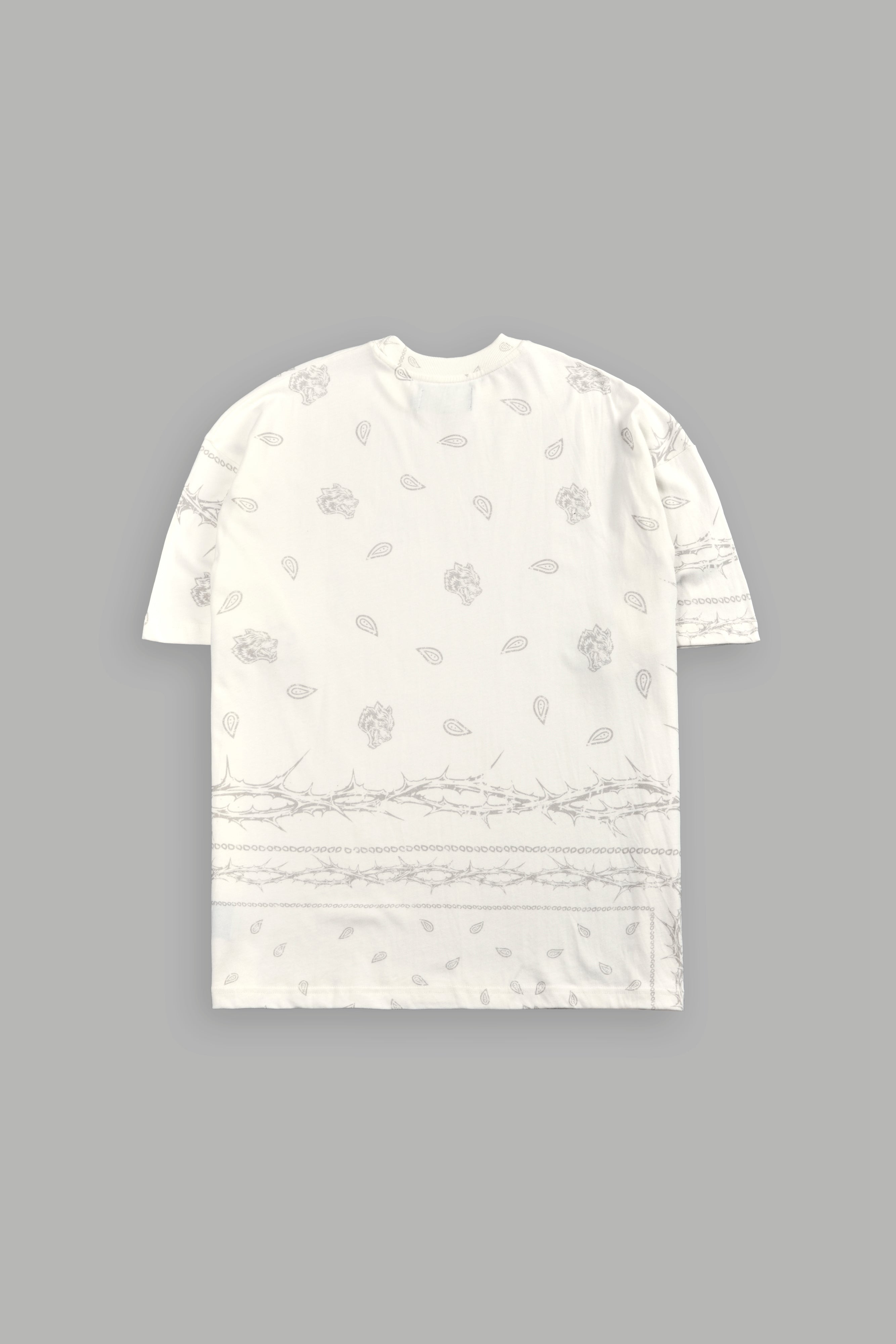 Studded Wolves Pyramid Premium Oversized Tee in Cream Thorn Paisley