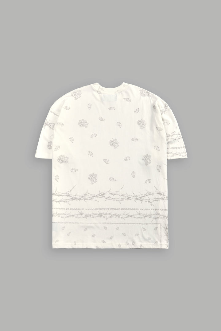 Studded Wolves Pyramid Premium Oversized Tee in Cream Thorn Paisley