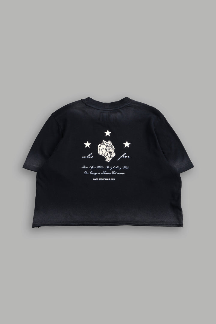 She's a Star "Premium" Oversized Cropped Tee in Black Drift Wash