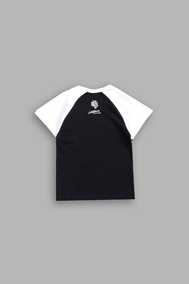 Dont Sleep Lina Raglan Baby Tee In Black/White