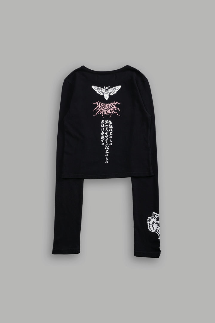 Moth Kanji L/S "Baby" Tee in Black