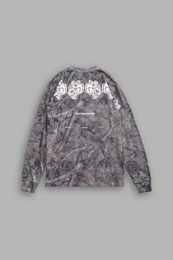 Wolves Have Your Back "Premium" L/S Tee in Driftwood Wolf Forest Camo