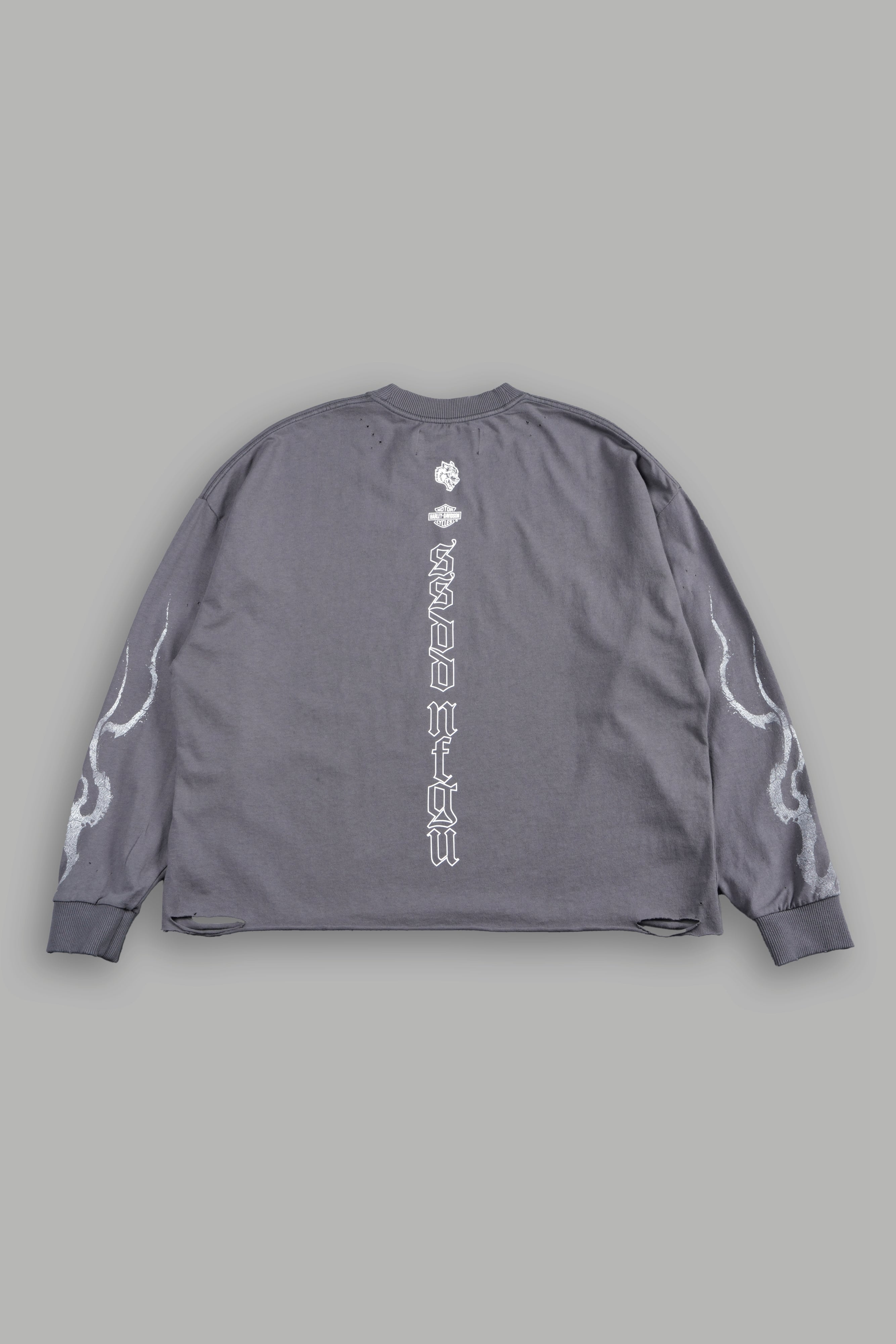H-D Moth Inferno Distressed Grunge Box Cut Ls Tee in Slate Gray