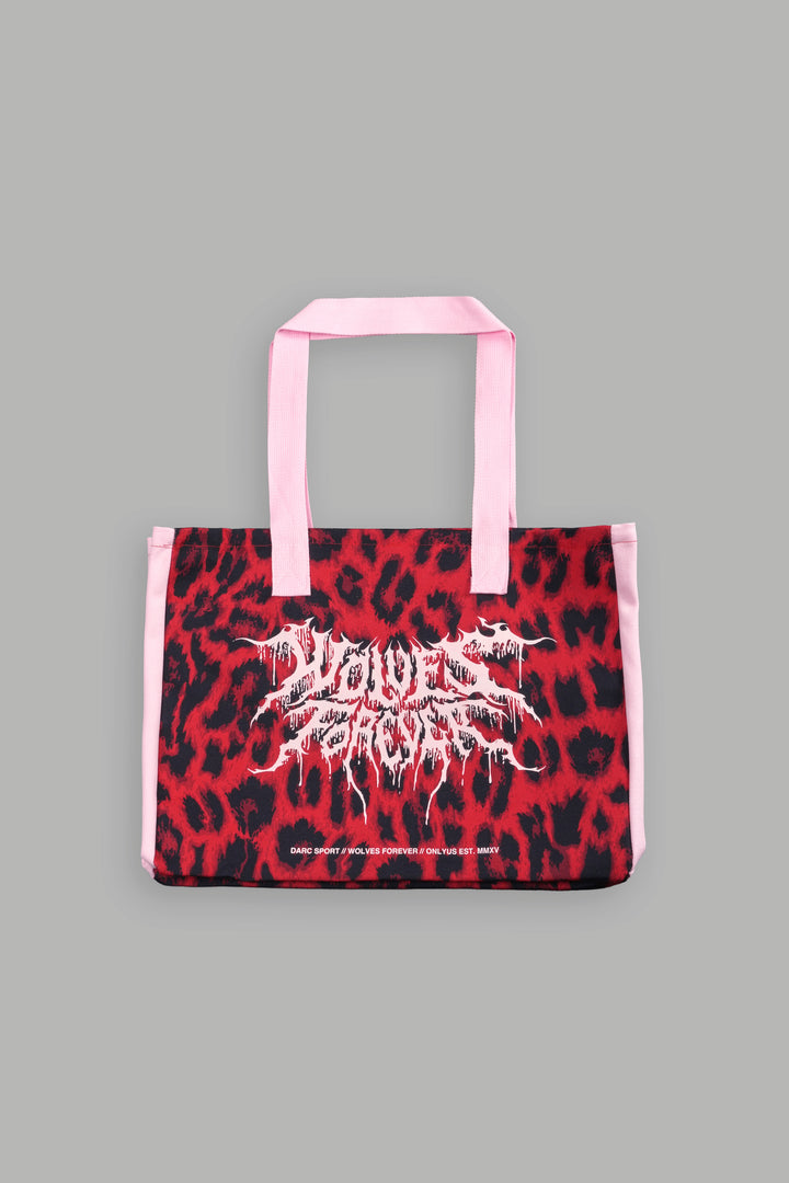 Moth Forever Canvas Tote in Red Leopard/Cloud Pink