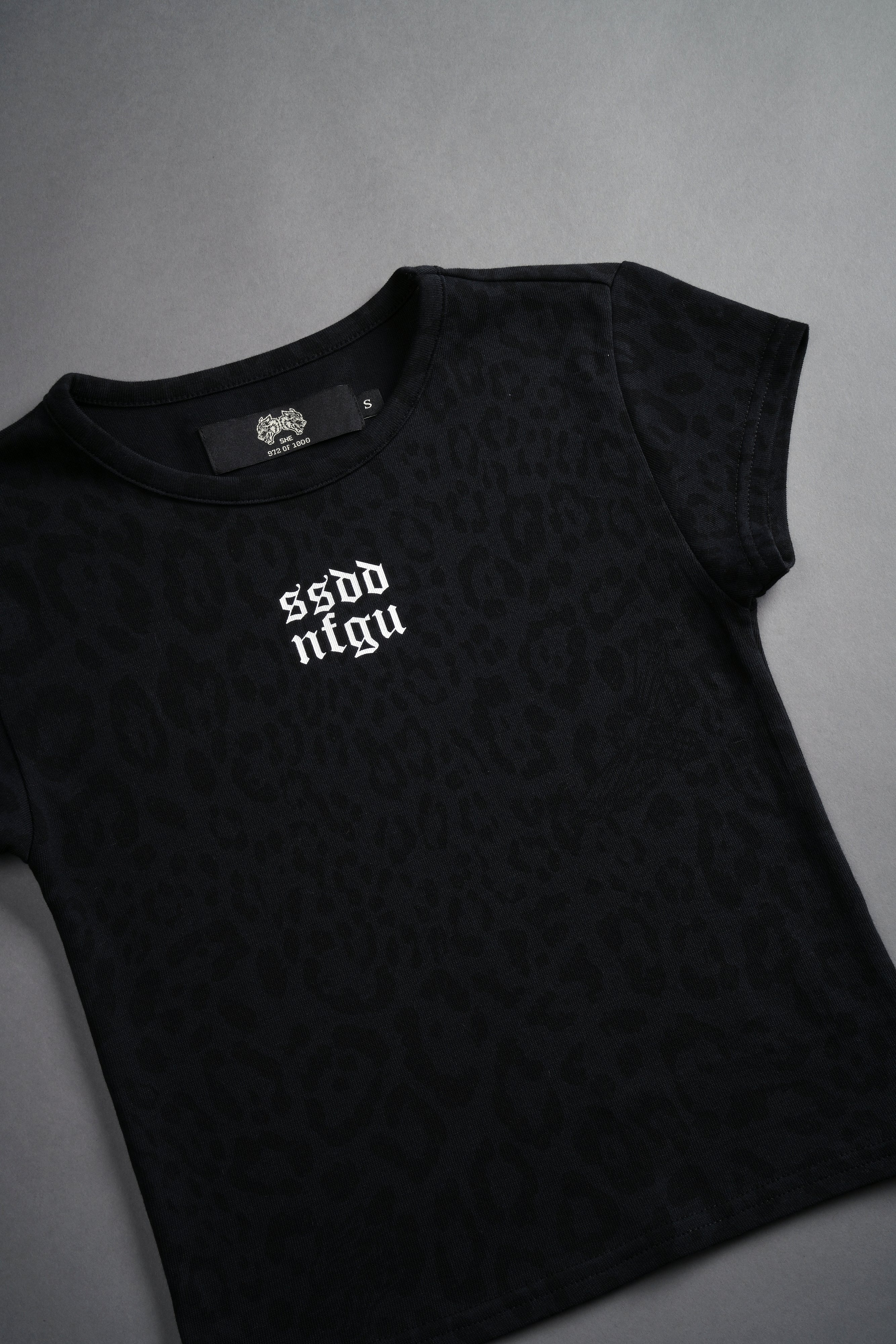 SSDDNFGU Wolf "Baby" Tee in Charcoal Leopard