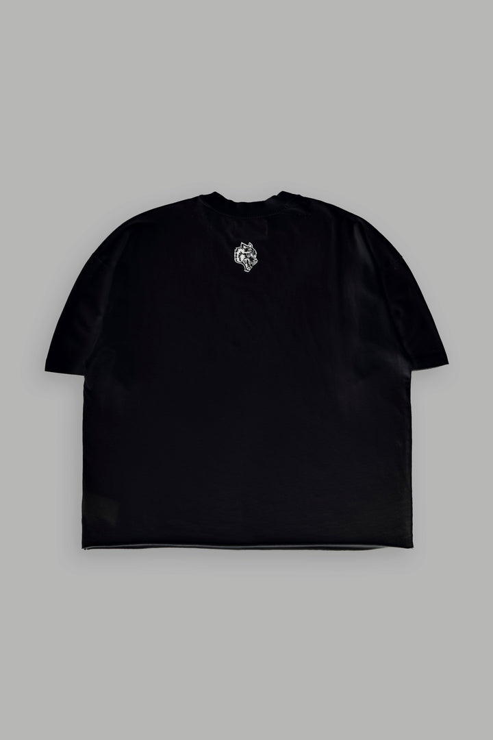 Oni Cherub Distressed Grunge Mid Length Raw Hem Tee in Black