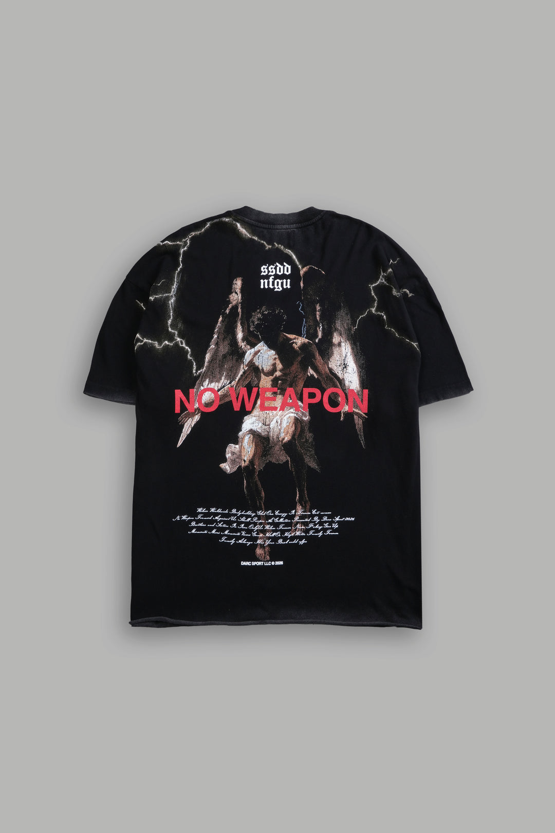 Fallen Angel Raw Hem Premium Oversized Tee in Black