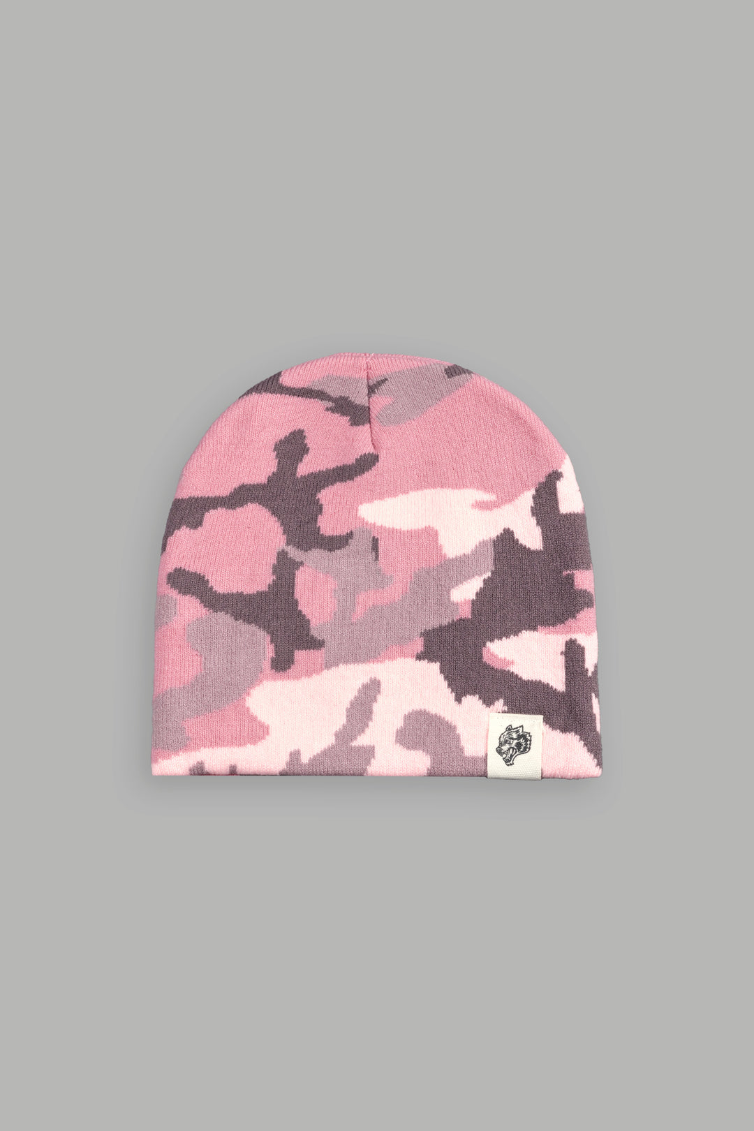 Wolf Patch V2 Cap Beanie In Light Mauve Woodland Camo