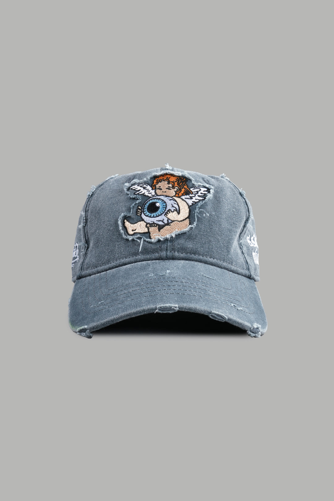 Cherub Eye Ball Distressed Dad Hat in Washed Wolf Gray