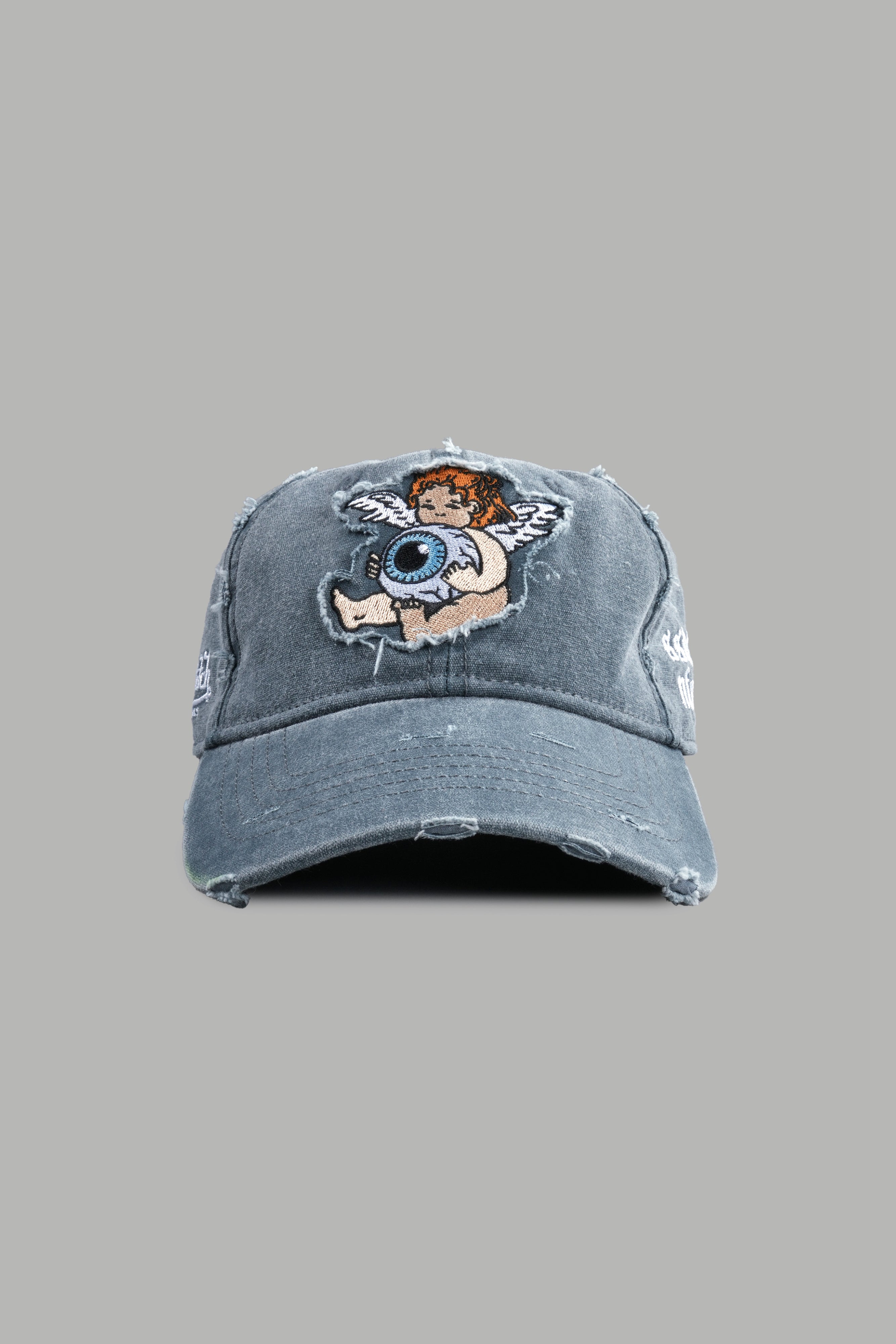 Cherub Eye Ball Distressed Dad Hat in Washed Wolf Gray