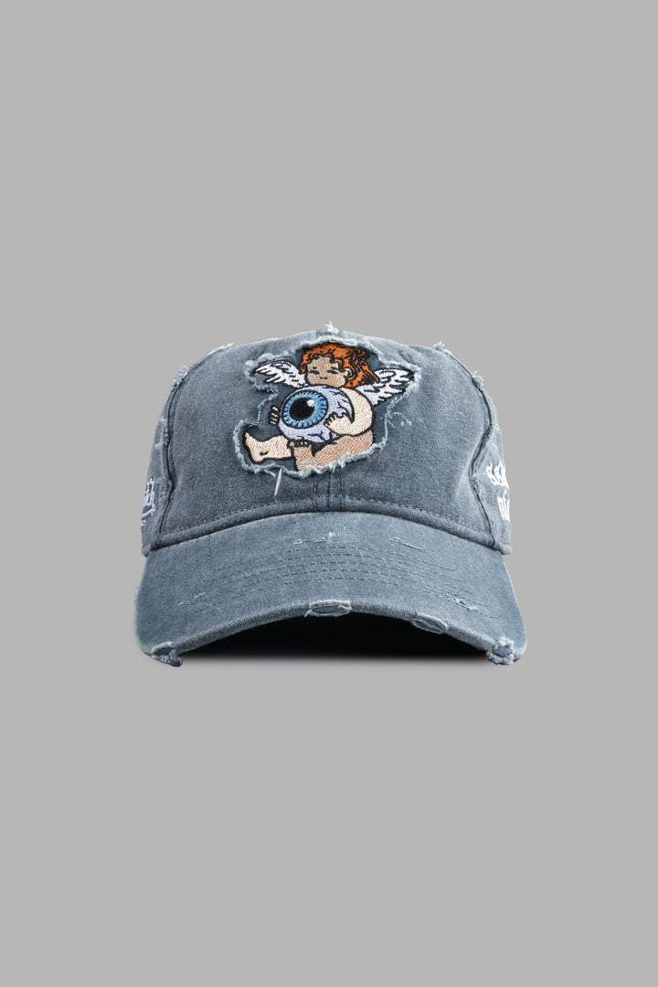 Cherub Eye Ball Distressed Dad Hat in Washed Wolf Gray