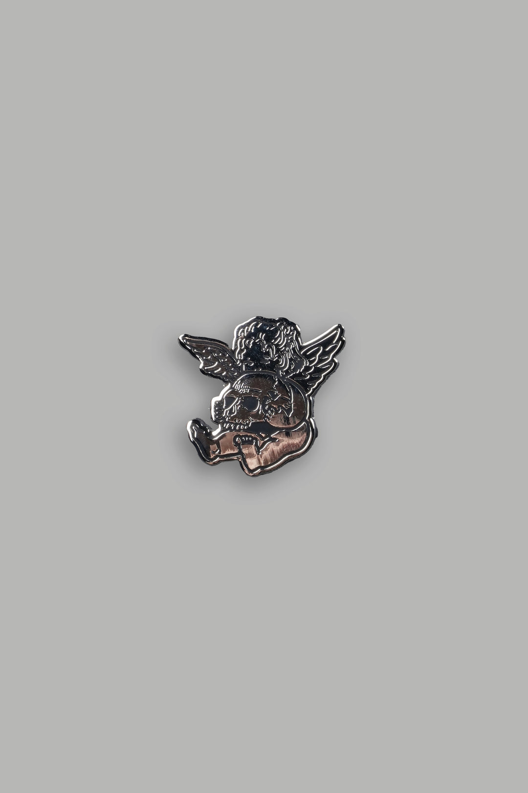Darc Cherub Enamel Pin in Silver/Black