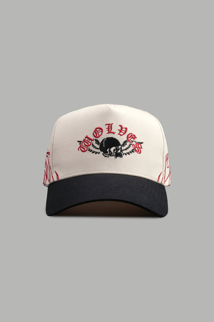 Twin Flame 5 Panel Hat in Cream/Black