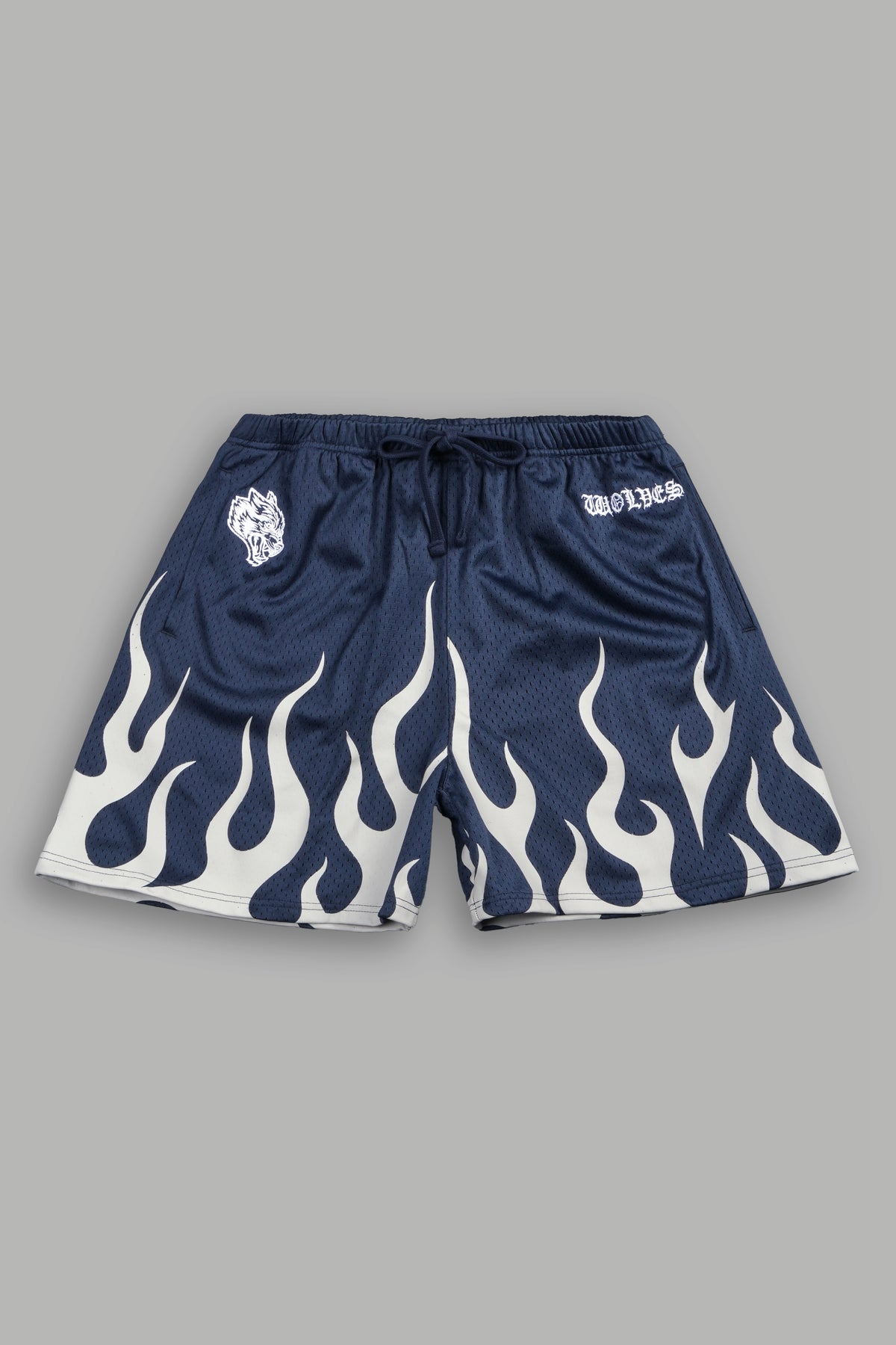 On Fire Applique Mesh Shorts In Storm Blue