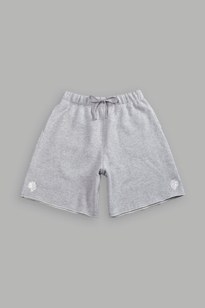 Dual Core Raw Hem Oversized Post Lounge Sweat Shorts in Light Athletic Gray