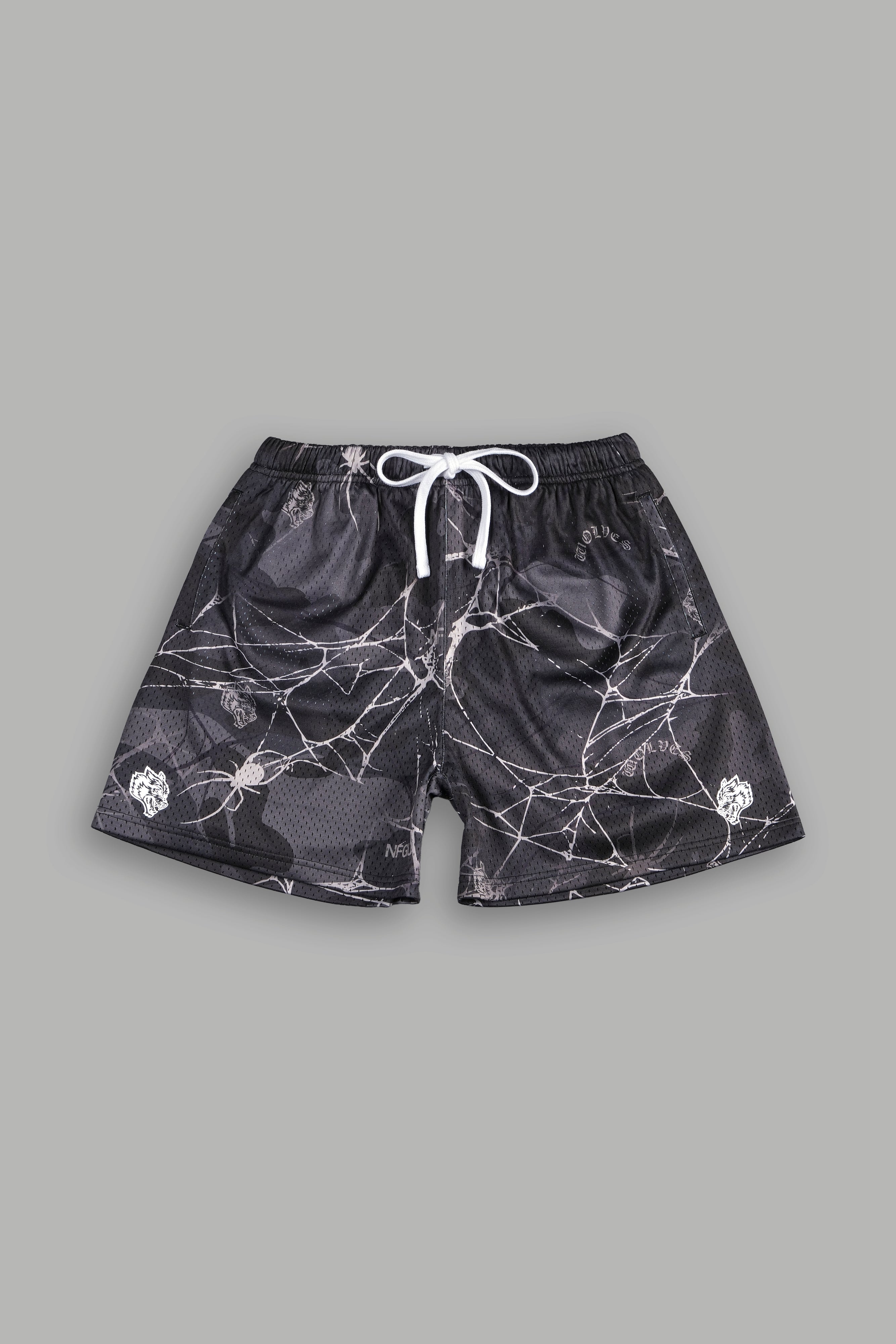 Dual Wolf Mesh Shorts in Spider Camo