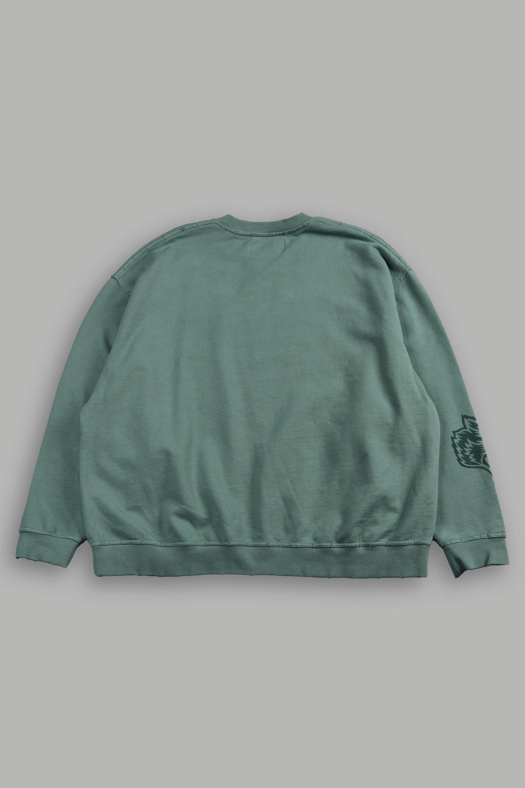 Forever Our Core Grunge Distressed Oversized London Crewneck In Hunter Green