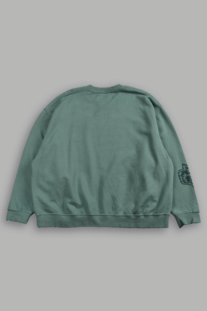 Forever Our Core Grunge Distressed Oversized London Crewneck In Hunter Green