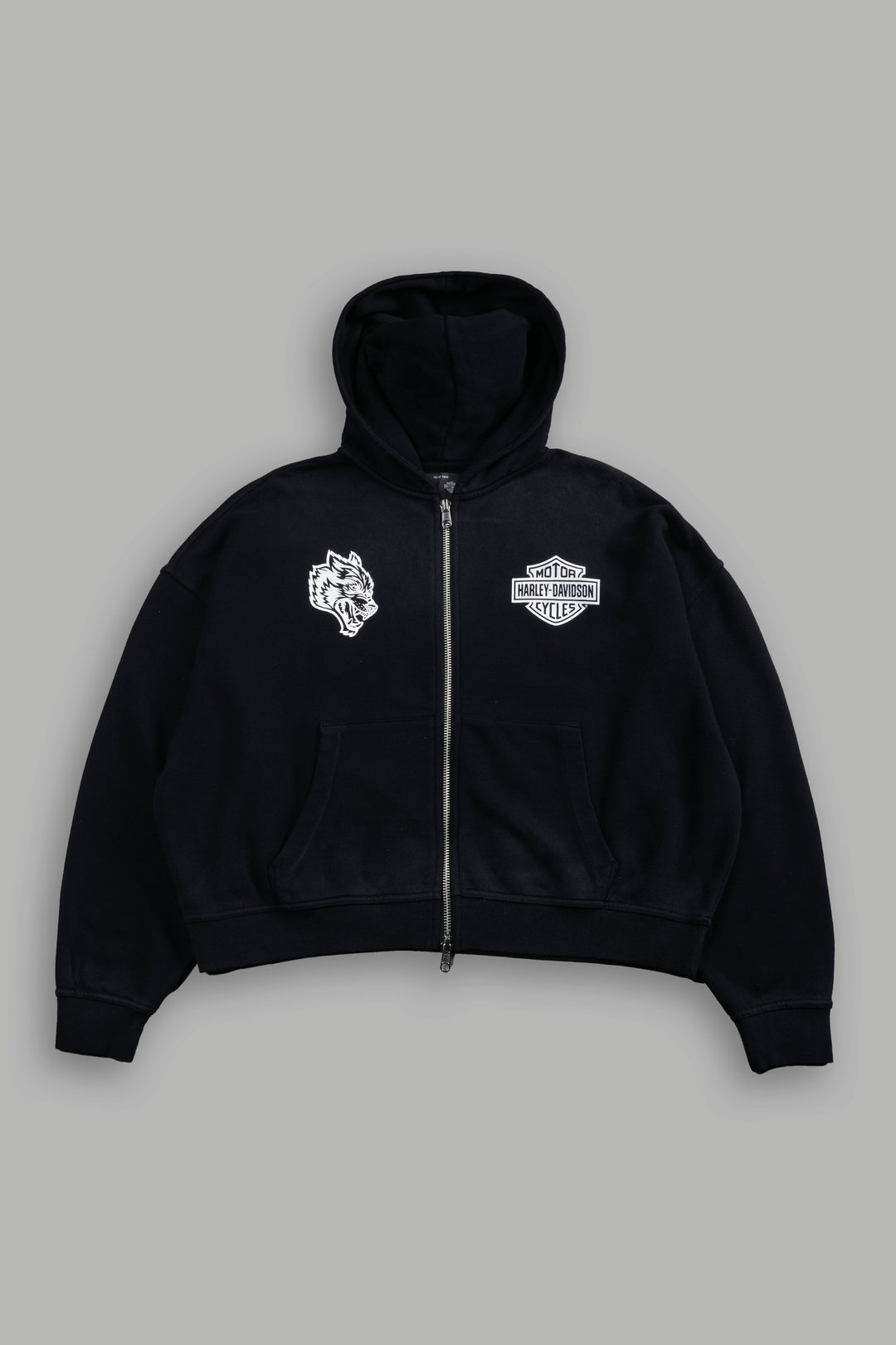 Harley-Davidson Wolves Vex Double Zip Hoodie in Black Drift Wash