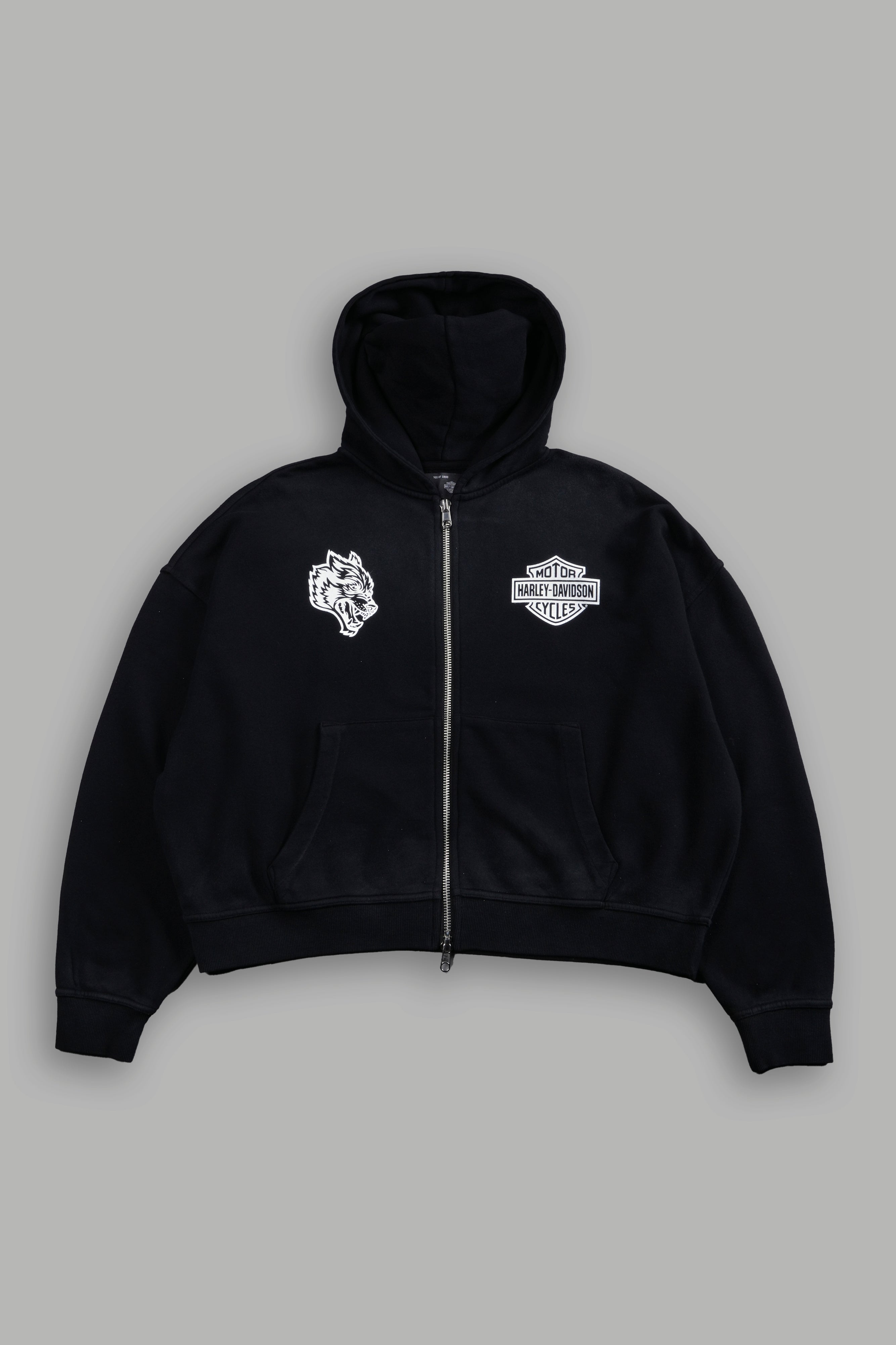 Harley-Davidson Wolves Vex Double Zip Hoodie in Black Drift Wash