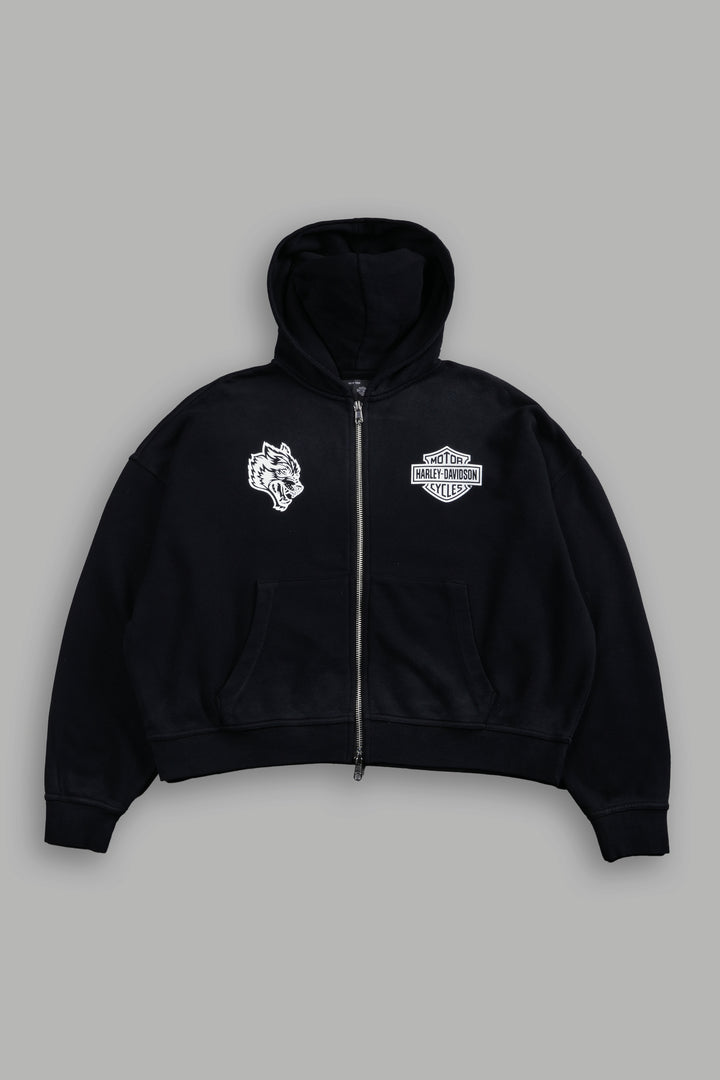 Harley-Davidson Wolves Vex Double Zip Hoodie in Black Drift Wash