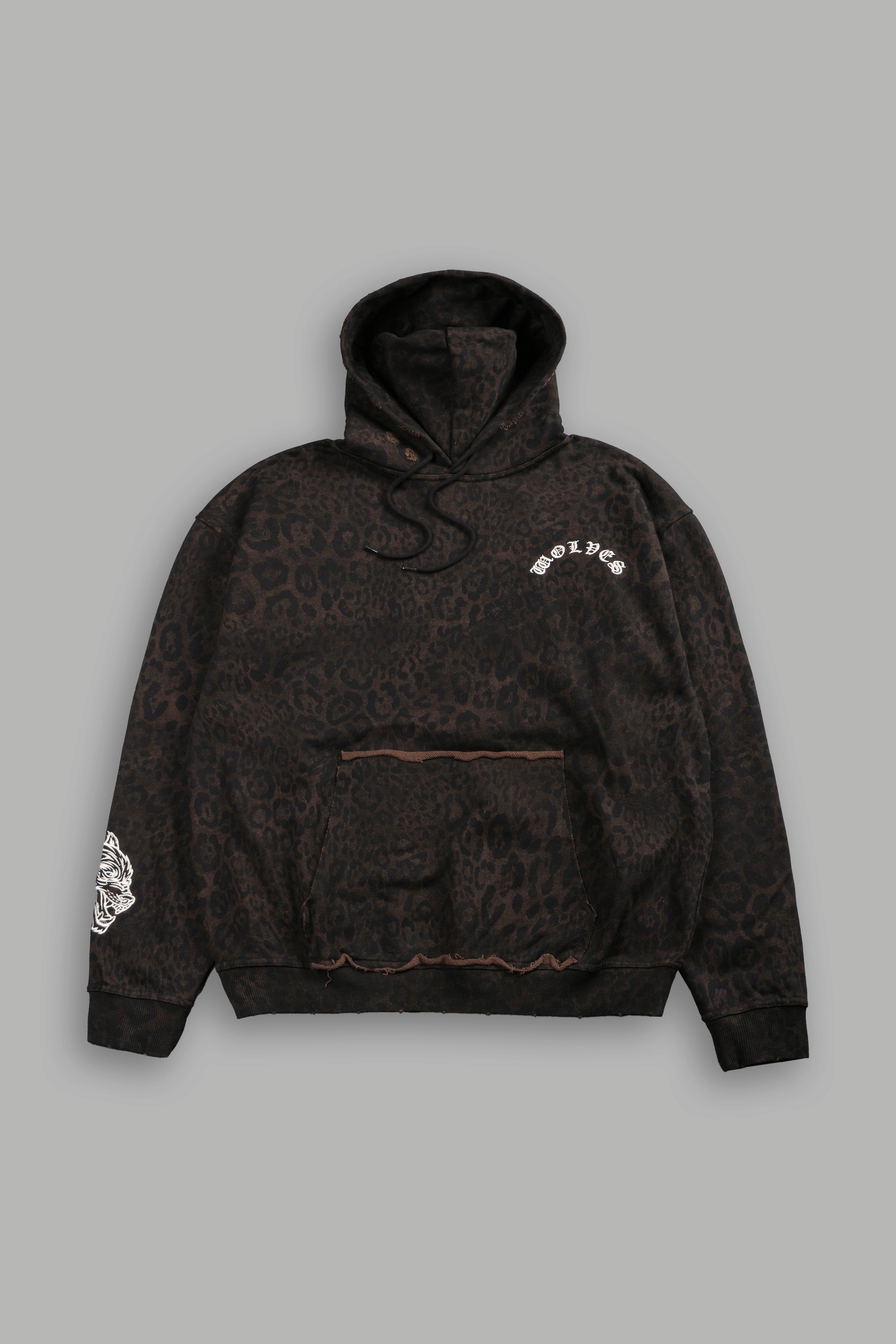 Embroidered Chopper Grunge Moatis Hoodie in Darc Brown Leopard