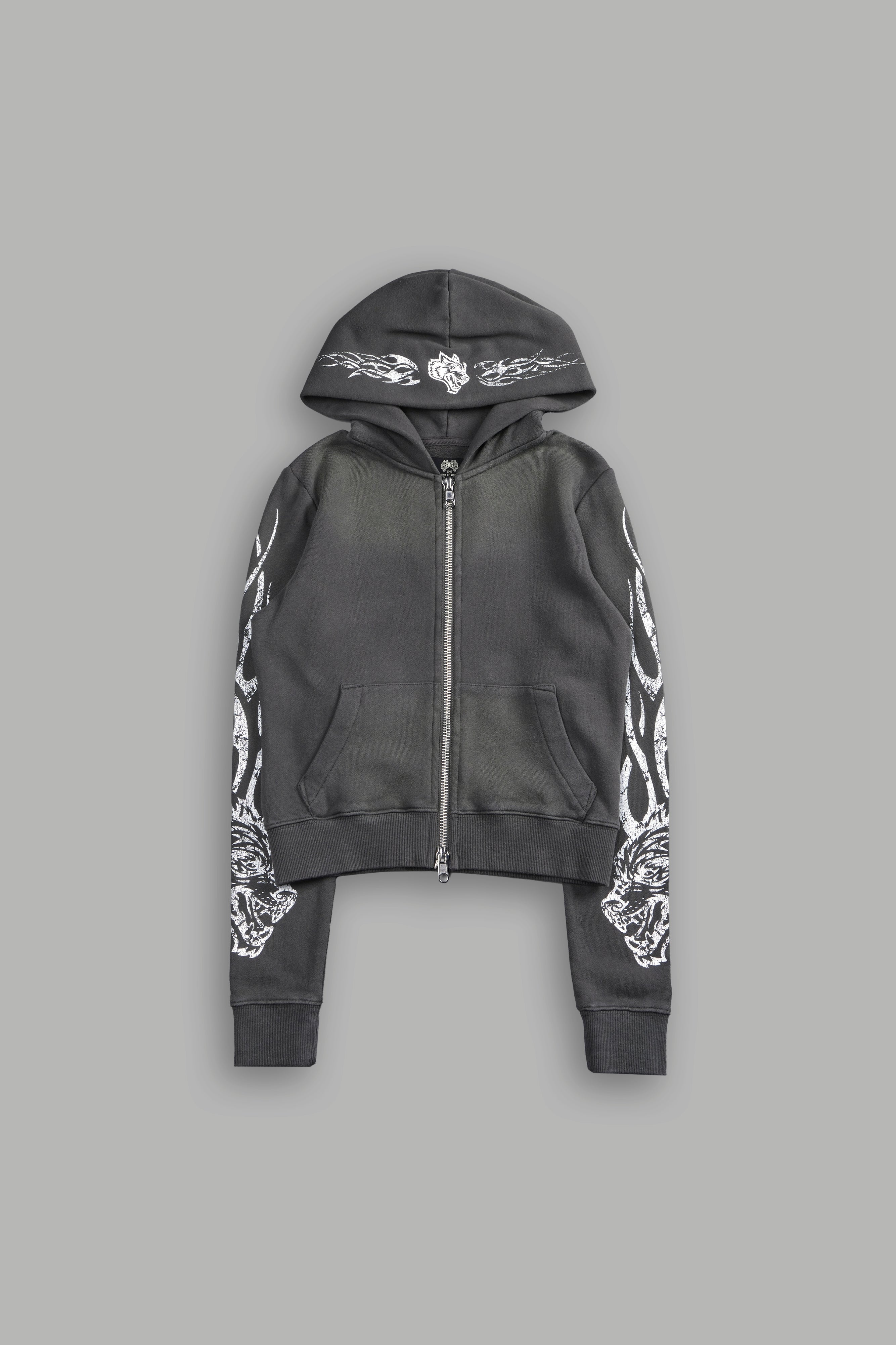 Finite Flame "Iris" Zip Up She Hoodie in Wolf Gray Drift Wash
