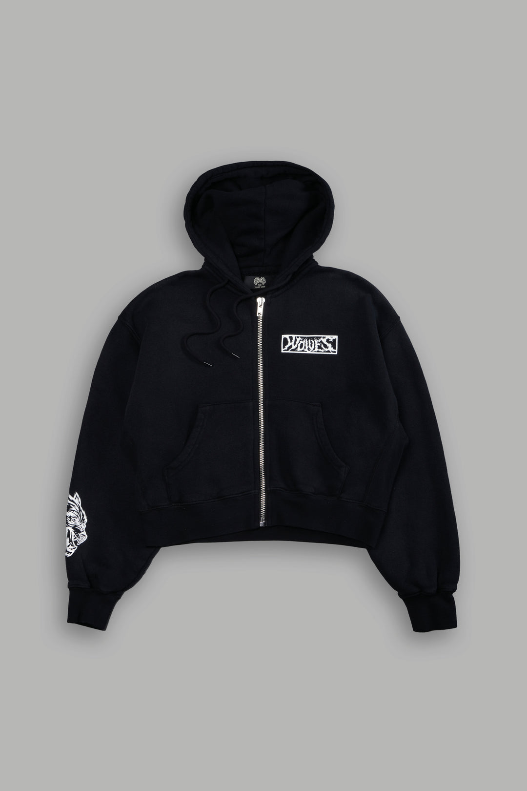 Midnight Wolves "Sage" Cropped Zip Hoodie in Black Drift Wash