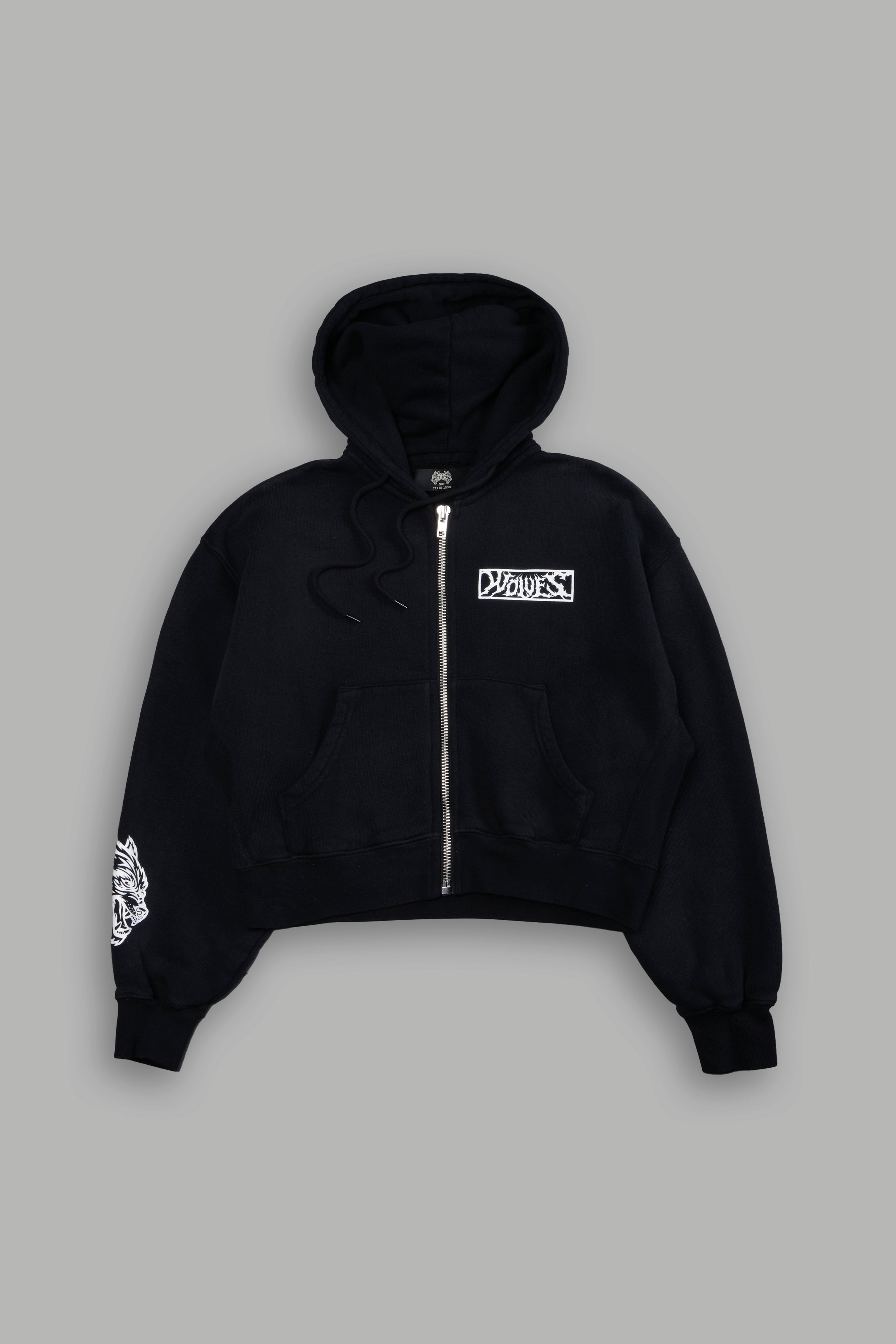 Midnight Wolves "Sage" Cropped Zip Hoodie in Black Drift Wash