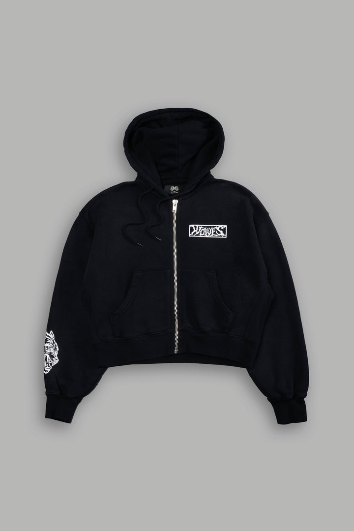 Midnight Wolves "Sage" Cropped Zip Hoodie in Black Drift Wash