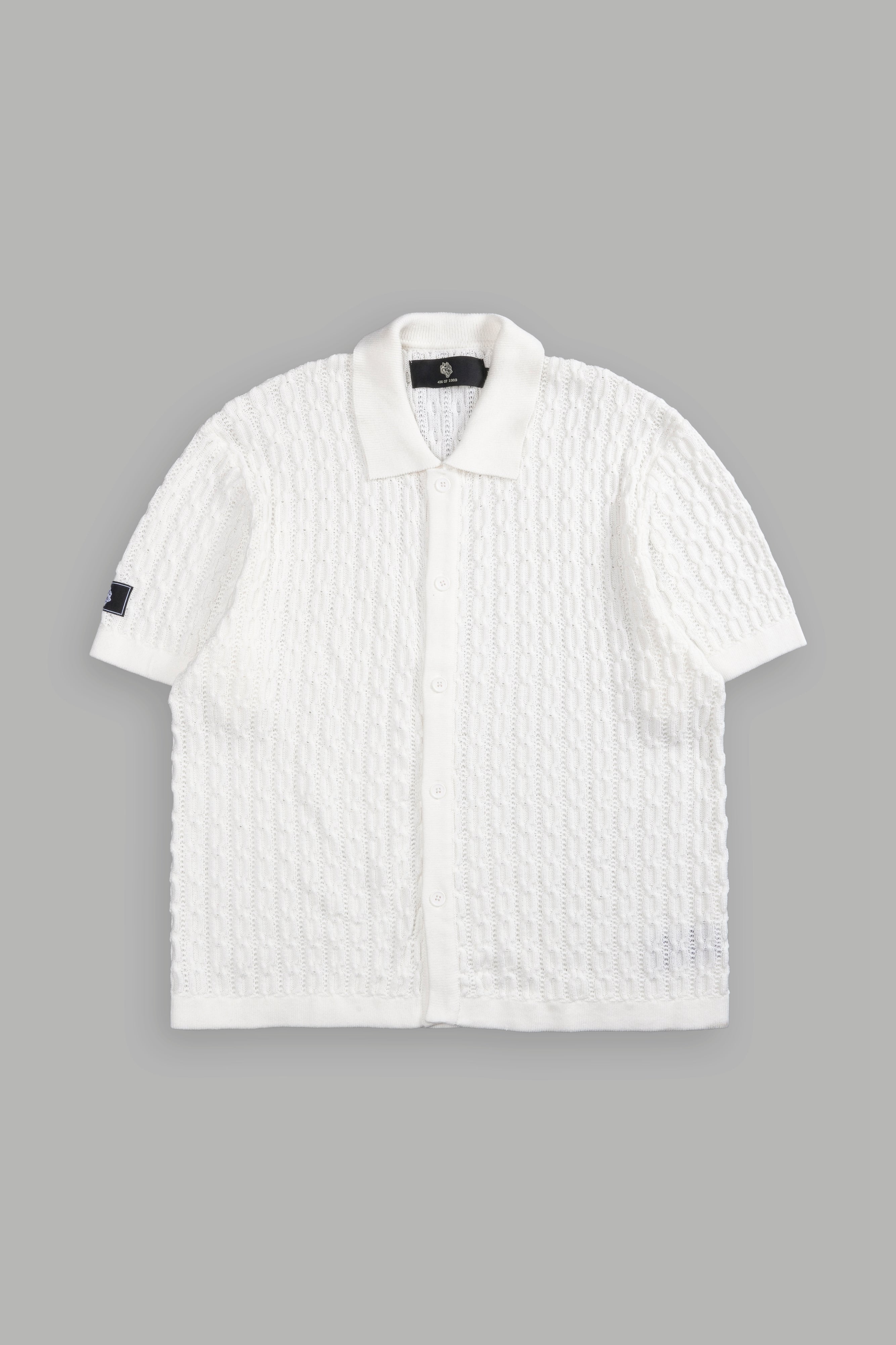 Wolf Patch Wah-El Knit S/S Button Up Shirt in Cream