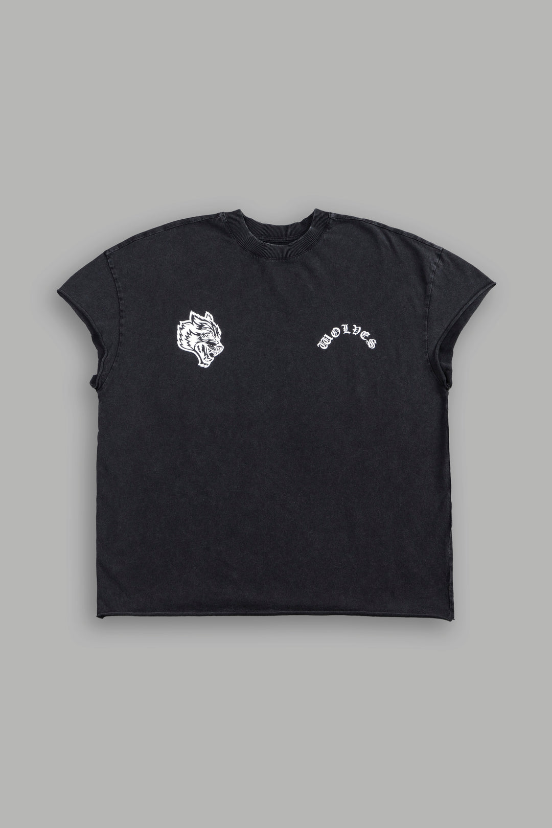 Steel Code Grunge Mid Length Raw Hem Cap Sleeve Tee in Black