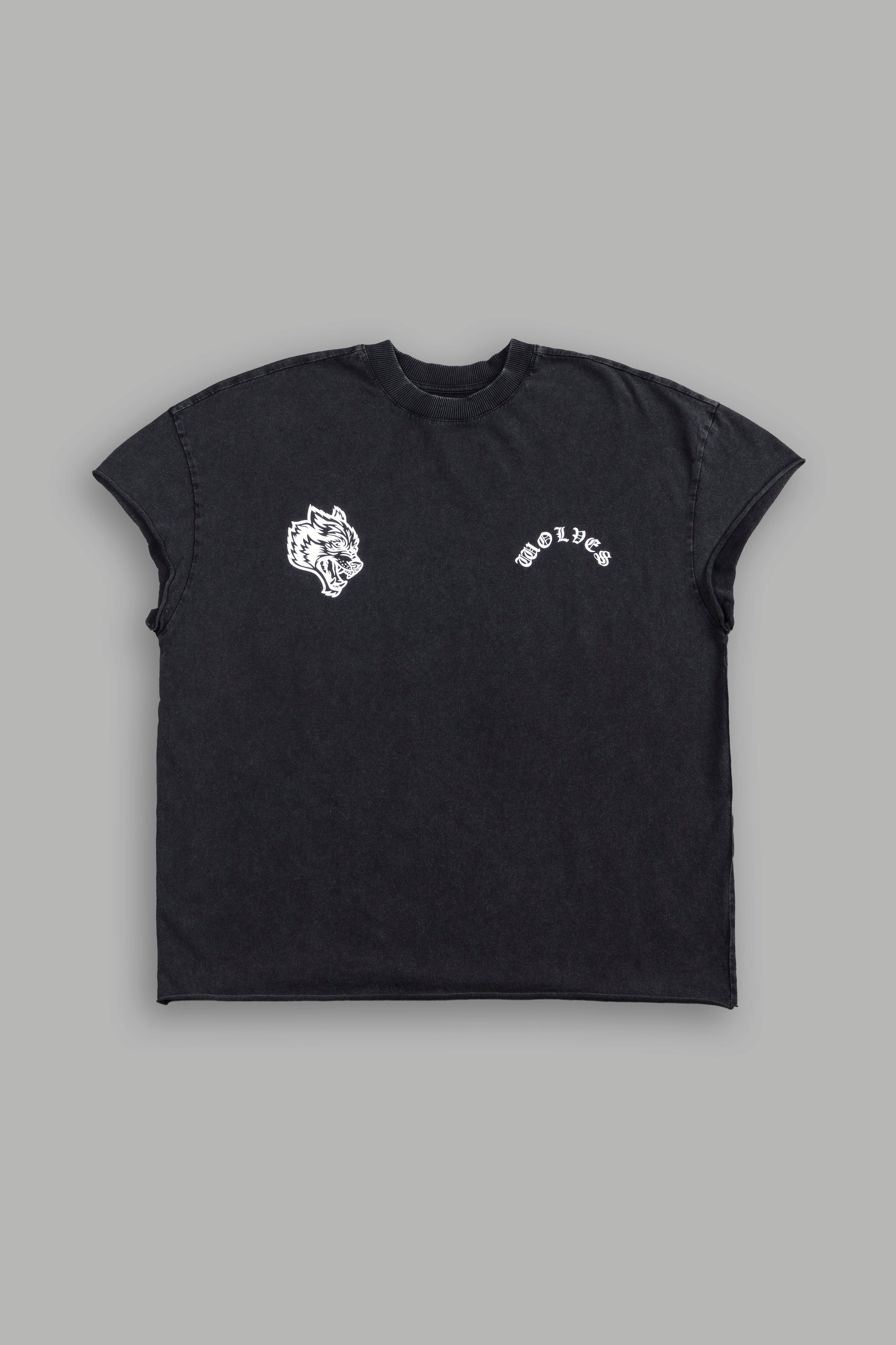 Steel Code Grunge Mid Length Raw Hem Cap Sleeve Tee in Black