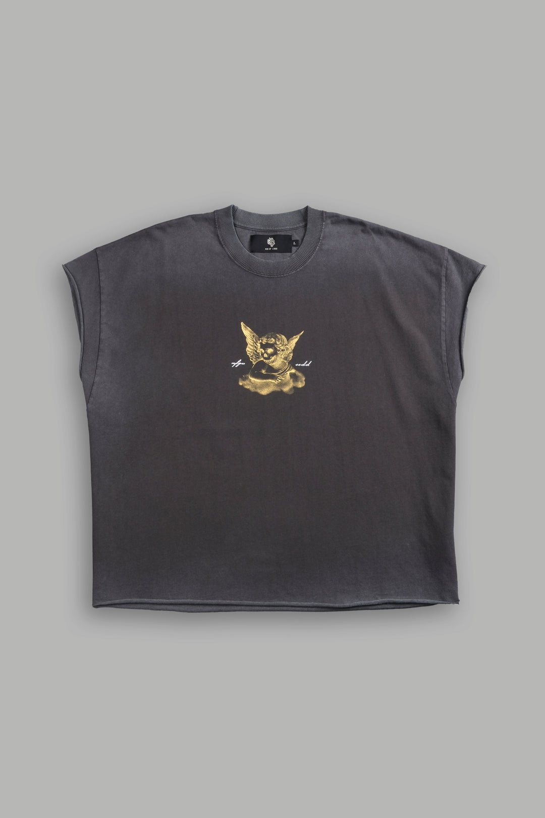 Watch Over Me Grunge Cut-Off Tee in Wolf Gray