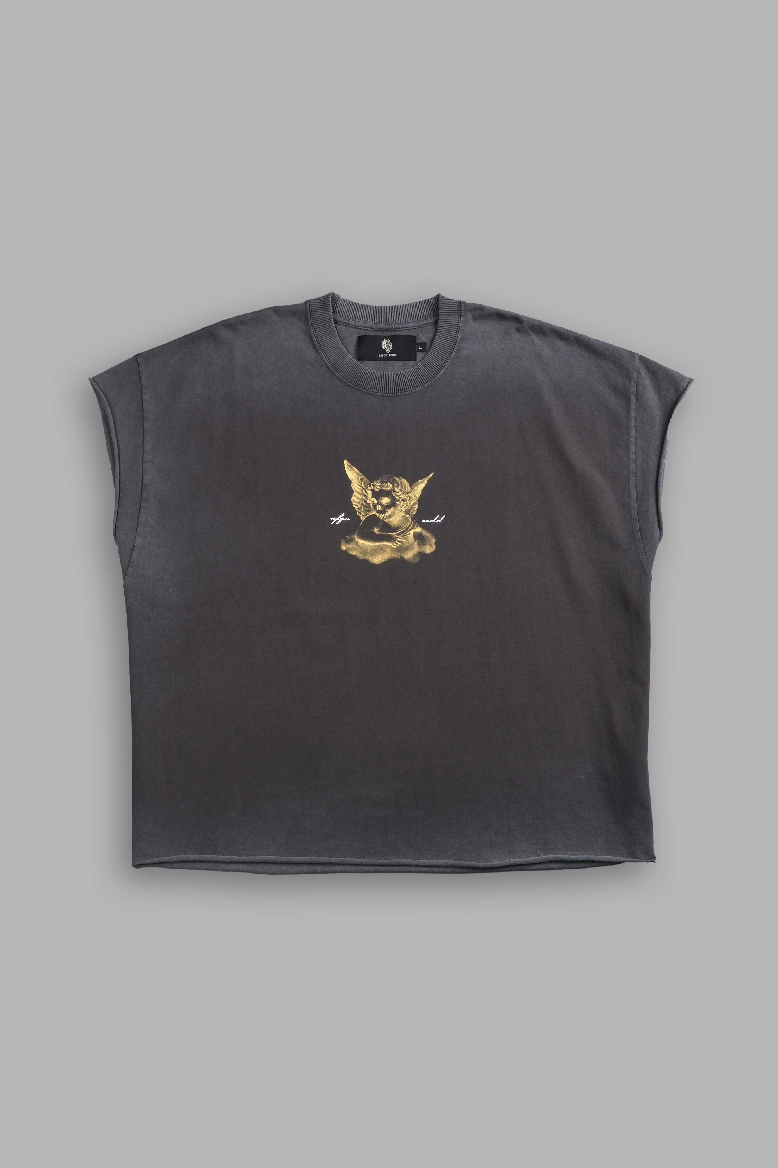 Watch Over Me Grunge Cut-Off Tee in Wolf Gray