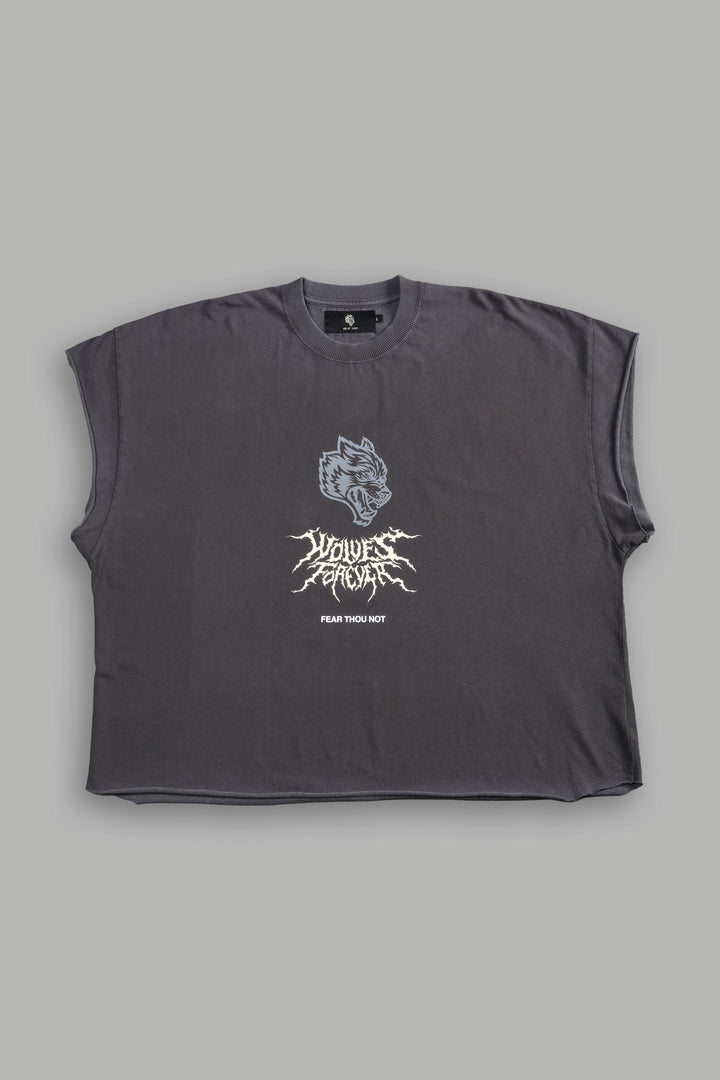 Casted Out Grunge Cut-Off Tee in Wolf Gray