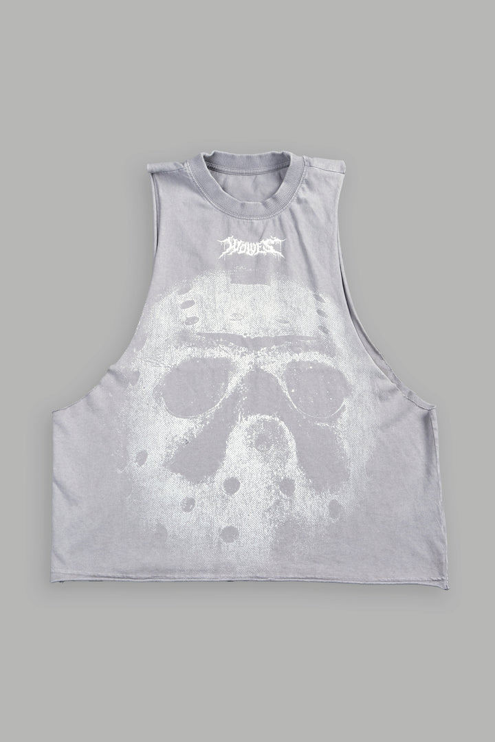 Jason Forever Grunge Raw Hem Box Cut Tommy Muscle Tee In Dove Gray