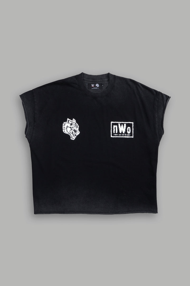 New World Order Grunge Cut-Off Tee in Black