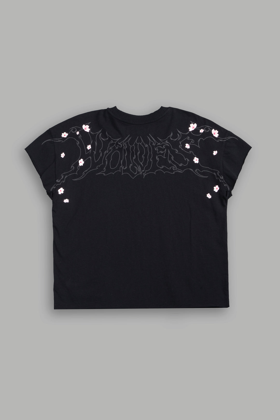 Sakura Hesh Grunge Mid Length Raw Hem Cap Sleeve Tee In Black