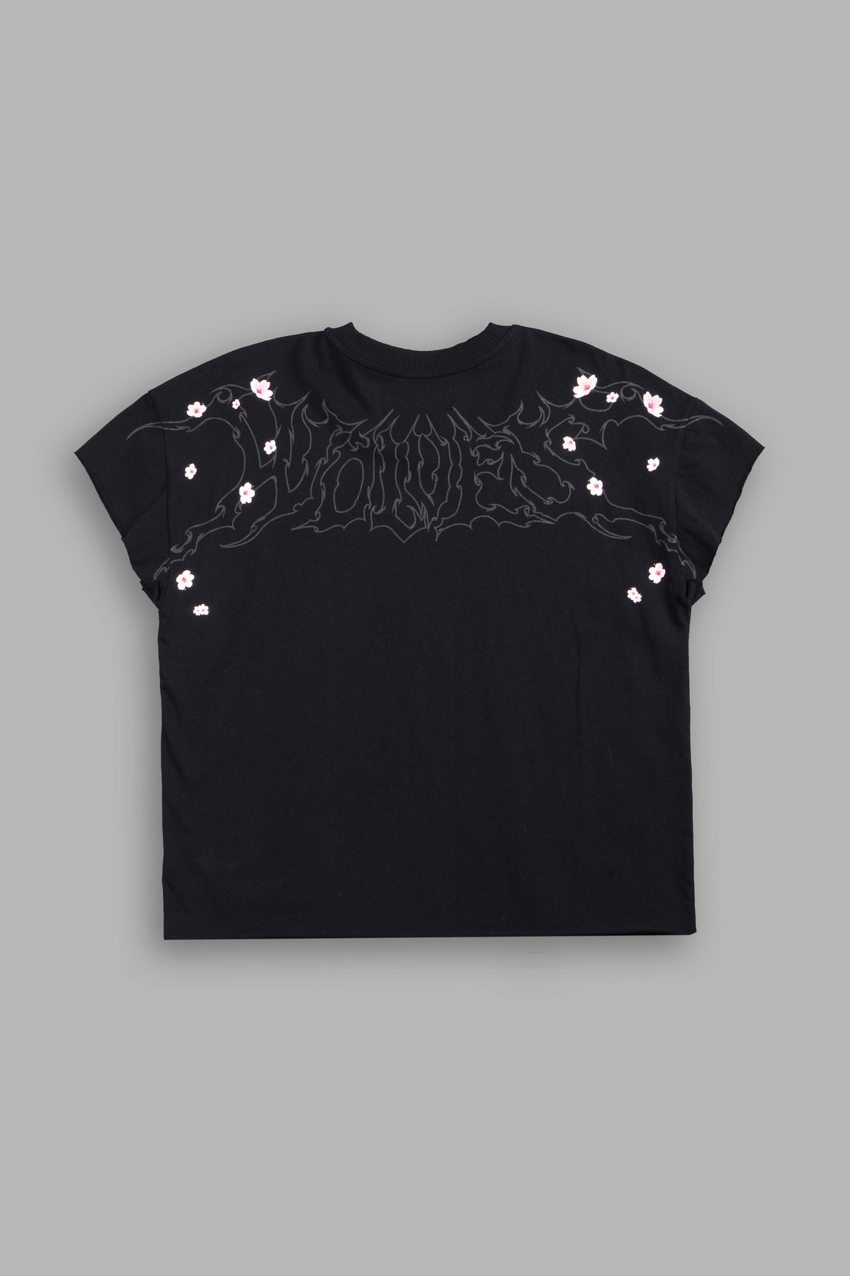 Sakura Hesh Grunge Mid Length Raw Hem Cap Sleeve Tee In Black