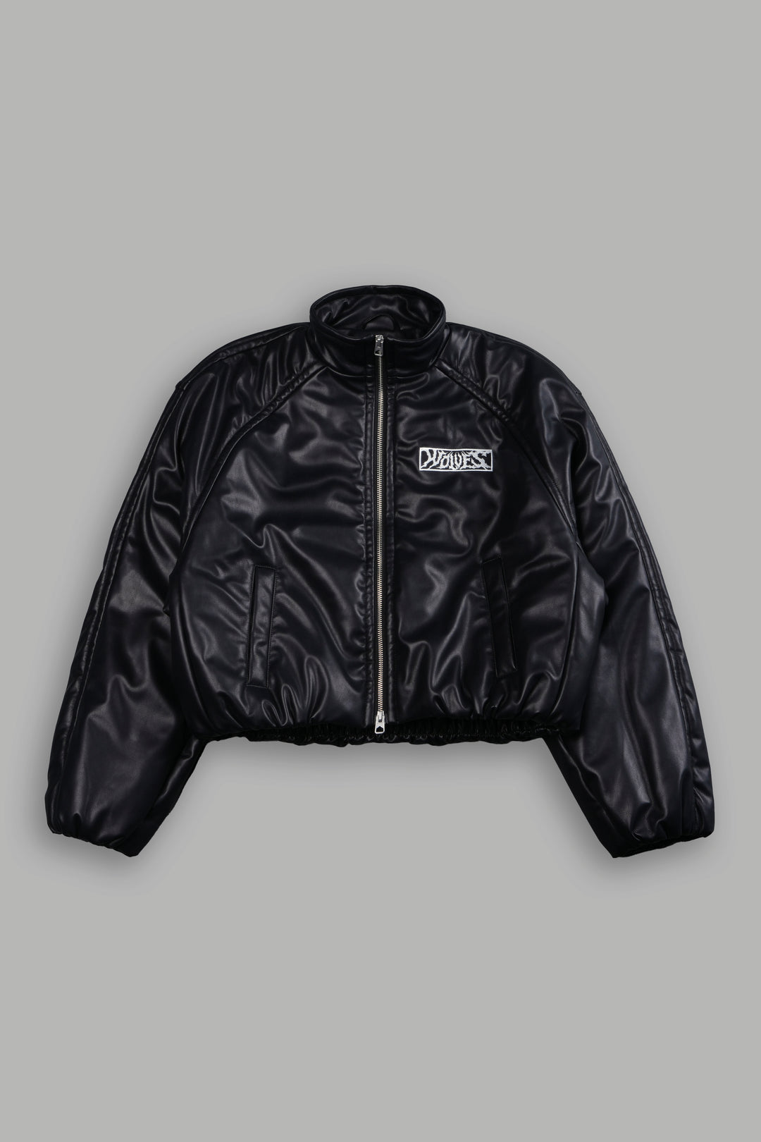 Midnight Wolves Sofia Faux Leather Bomber Jacket in Black