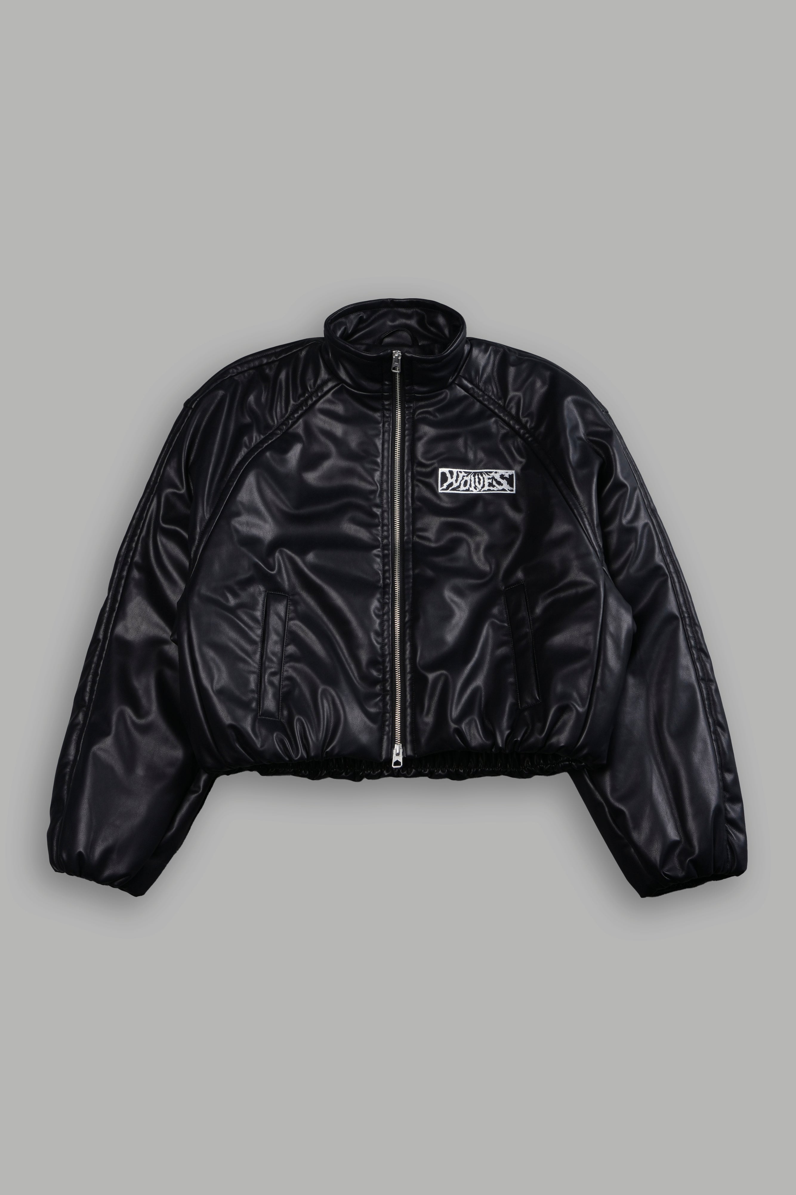 Midnight Wolves Sofia Faux Leather Bomber Jacket in Black