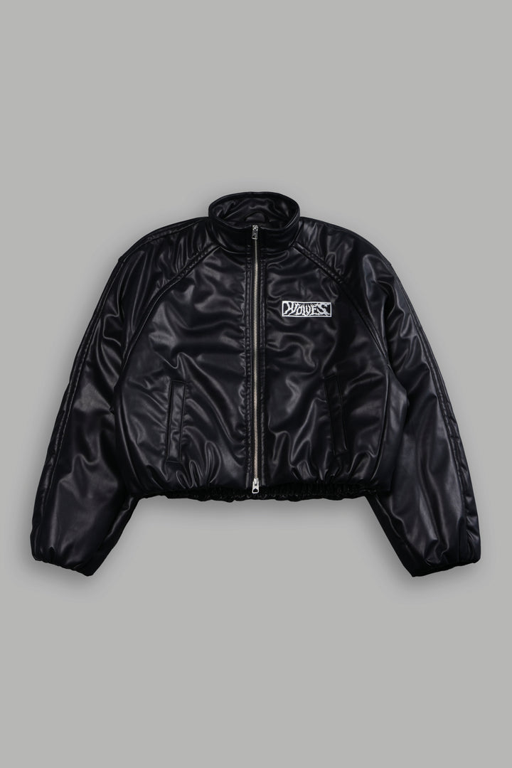 Midnight Wolves Sofia Faux Leather Bomber Jacket in Black