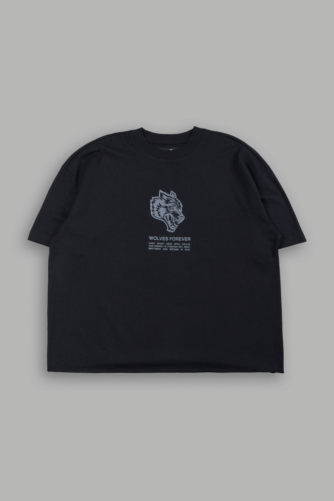 Wolves Have Your Back Distressed Grunge Mid Length Raw Hem Tee In Black