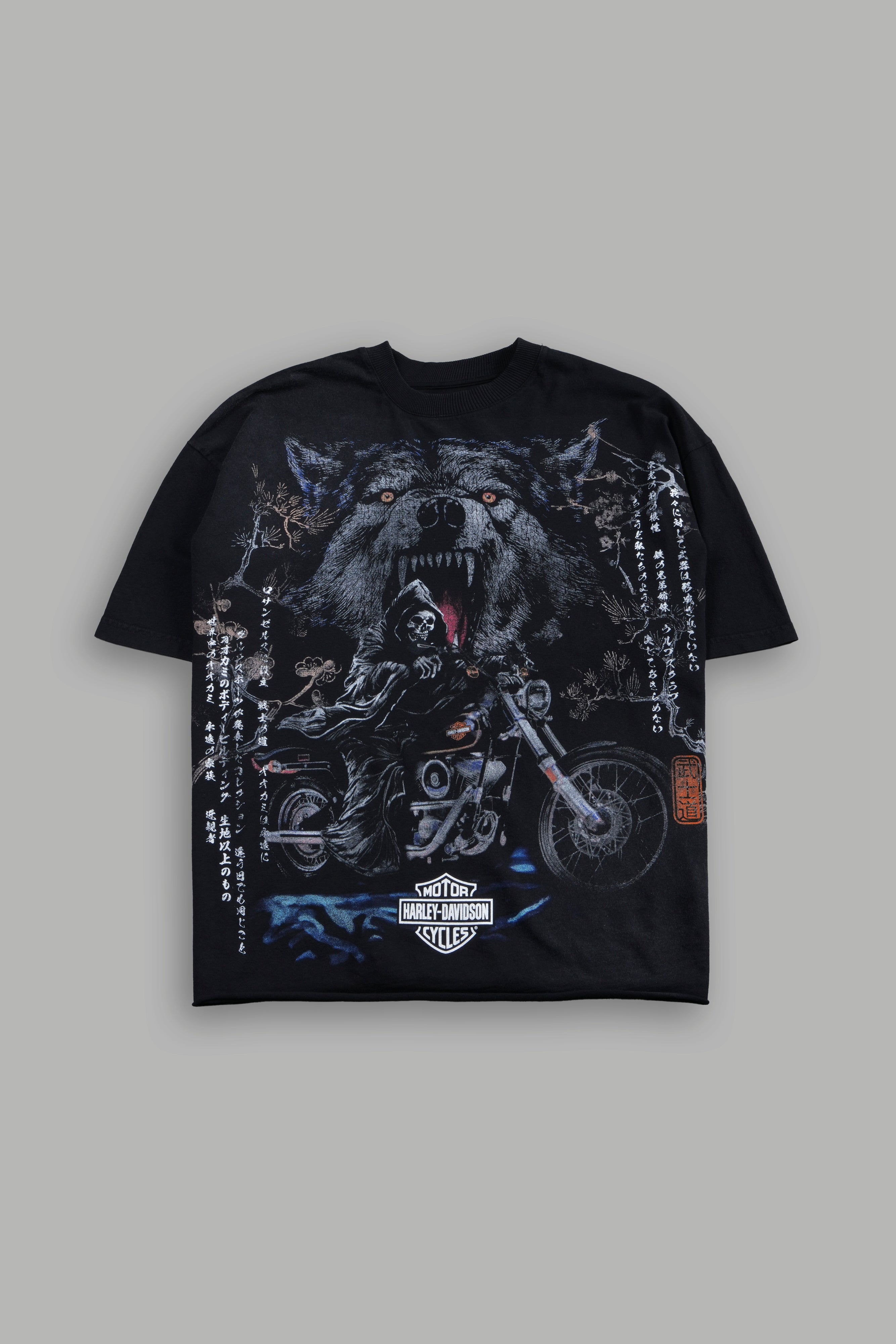 Grim Rider Premium Raw Hem Box Cut Tee in Washed Black