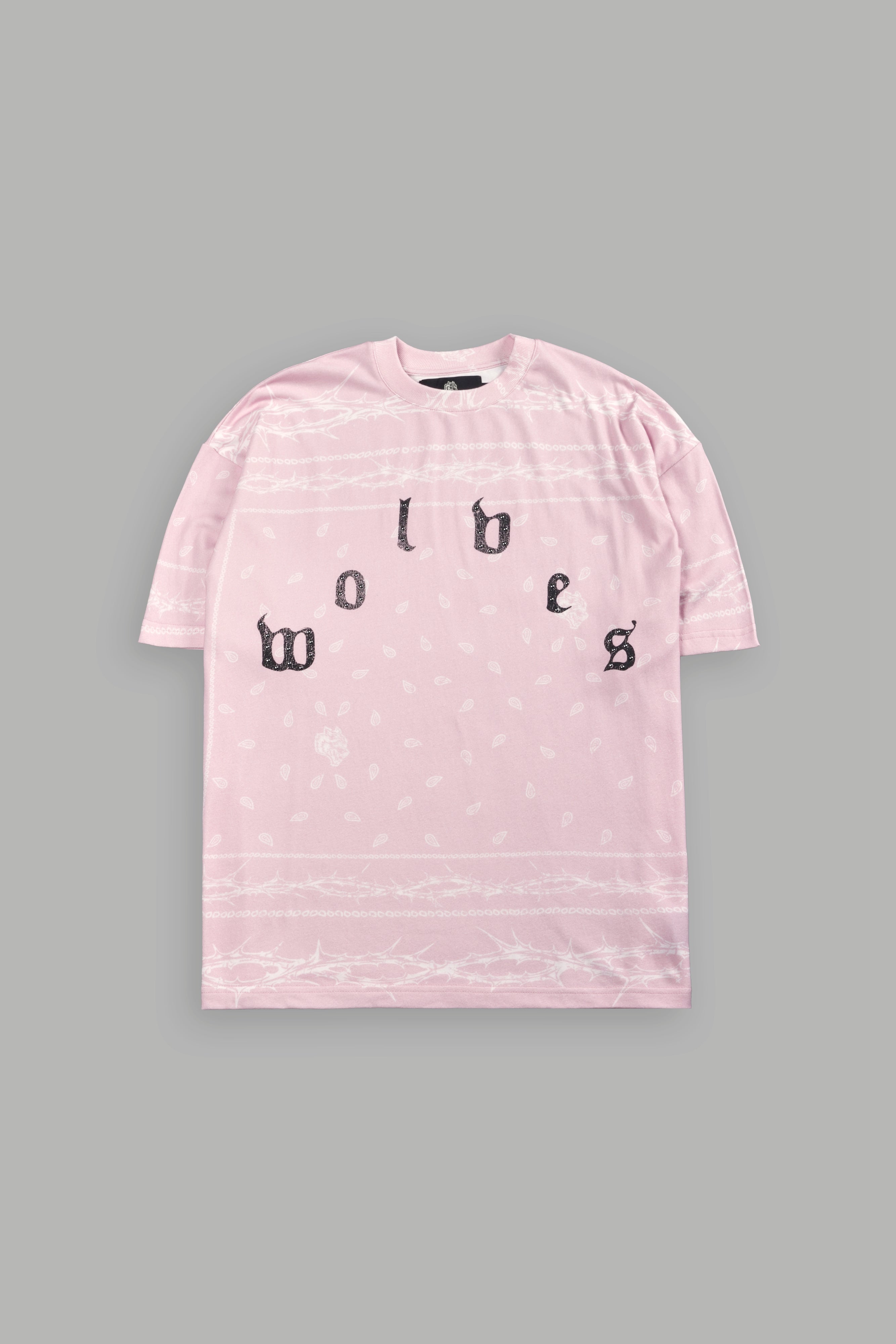 Studded Wolves Pyramid Premium Oversized Tee in Blush Pink Thorn Paisley